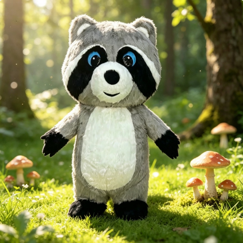 Costumes - Kostum Maskot Rakun Berbahan Beludru Abu-abu
