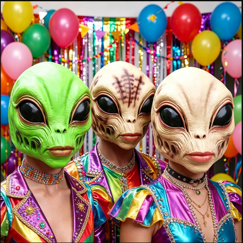 Latex Alien Mask Realistic - Kostum Pesta Topeng Alien Halloween, Properti