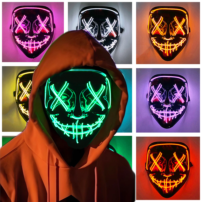 Cosplay Bercahaya EL Kawat Top - Led Purge Mask Halloween ulasan dan harga